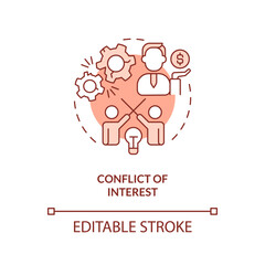 Editable conflict of interest red icon concept, isolated vector, lobbying government thin line illustration.