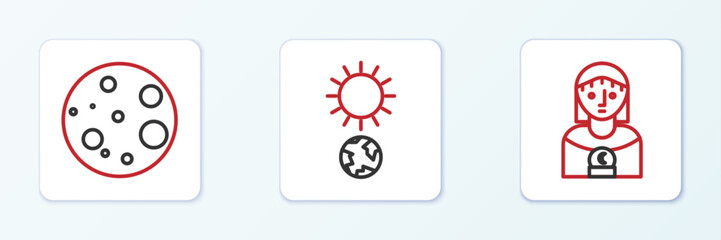 Set line Astrology woman, Moon and Solstice icon. Vector