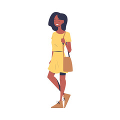 Fashionable African American Woman Character Standing in Casual Clothes Vector Illustration