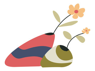 Flowers in geometric modern vases, home decor