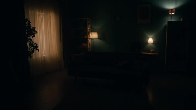 The interior of the room is either plunged into darkness, or illuminated by light. Time is relative. Change of day and night, transience of time. The concept of mental health.
