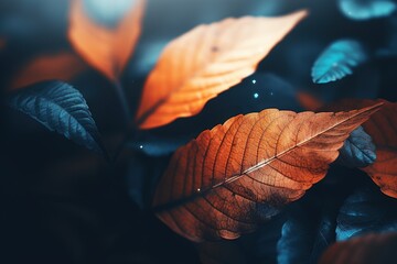 Close up of beautiful autumn leaves with water drops. Natural background.Generative Ai