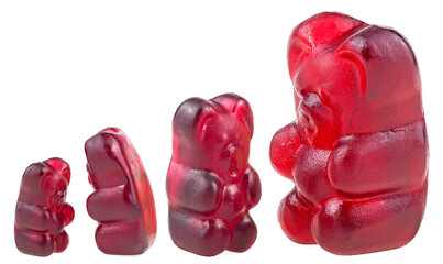 Group of red jelly bears isolated on a white background. Jelly candies.