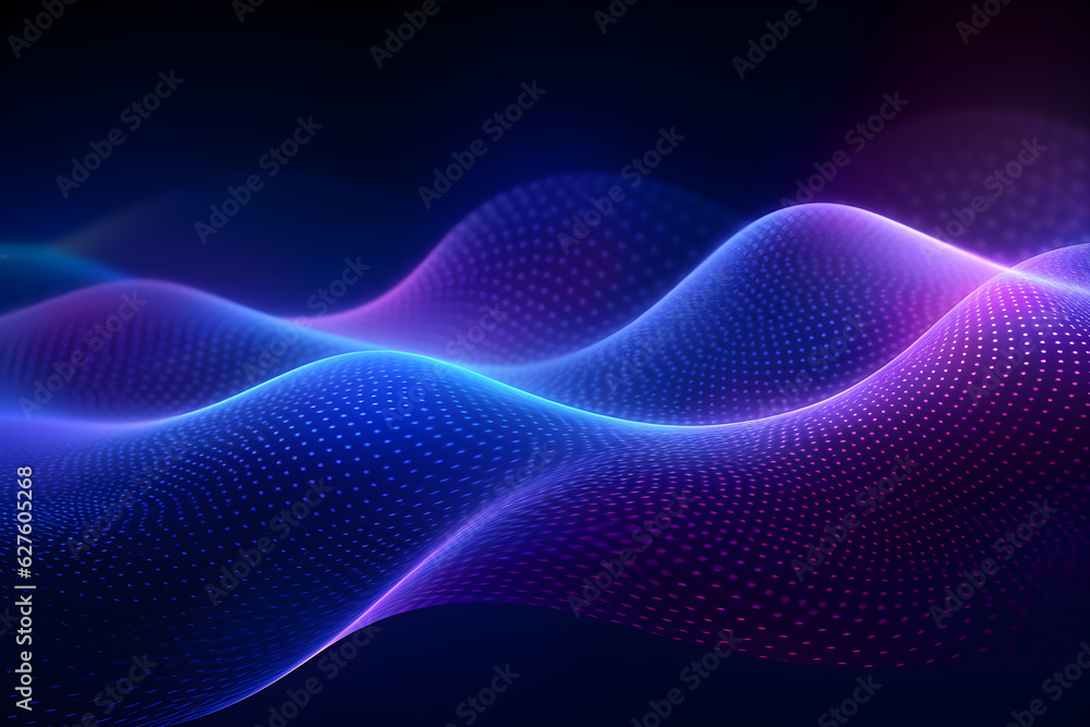 Poster energy of wave particle digital abstract gradient blue background, ai generate