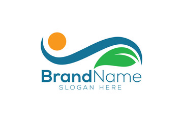 Trendy Professional leaf and wave logo design vector template