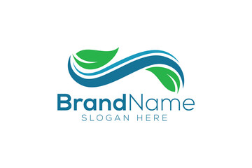 Trendy Professional leaf and wave logo design vector template