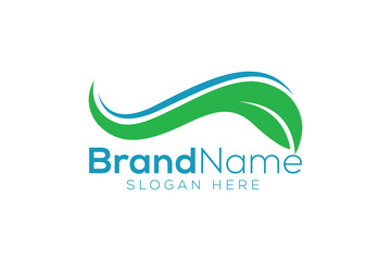 Trendy Professional leaf and wave logo design vector template