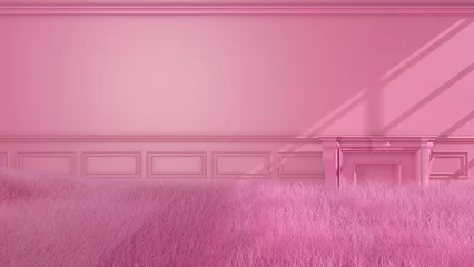 Fotobehang Fluor Roze Meadow in the room. 3D illustration, 3D rendering    © wichuda