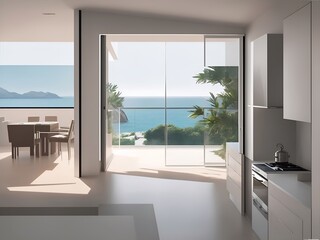 Modern minimalist style kitchen. AI generated illustration