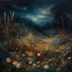 Obraz na płótnie Canvas Night glade of flowers