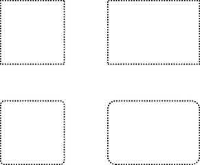 Dashed line basic geometric shapes. Dashed outline of circle, oval, square, triangle and star. Icon of cut frame. Vector illustration