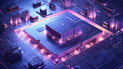 technological circuit circuit board illustration in 3d computer modern technology , ai generated.