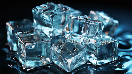 3d ice cubes floating on a dark background. cold , Incredible detail, high resolution texture, ai generated.