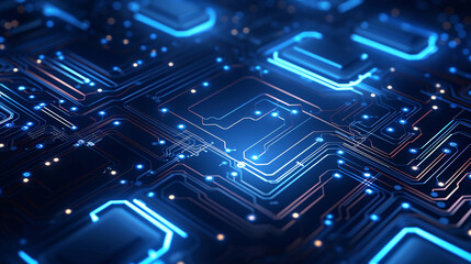 Obraz premium electronic circuit board on a blue background, in the style of sopheap pich, futuristic imagery, ai generated. 
