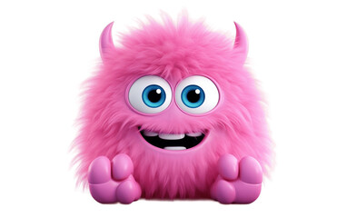 Adorable Pink Monster isolated on transparent background. AI