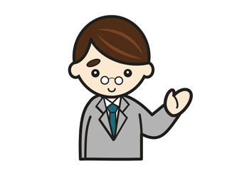 案内するスーツ姿の男性