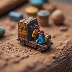 Fototapeta premium Macro photography of a miniature human figurine insert activity and object here AI Generative