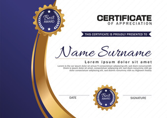 Elegant blue and gold diploma certificate template