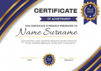 Elegant blue and gold diploma certificate template