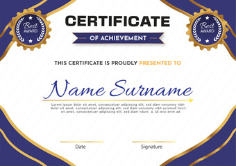 Elegant blue and gold diploma certificate template