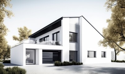 Obraz na płótnie Canvas Bright and airy modern home against white background
