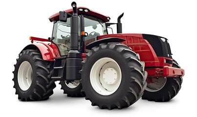 Agricultural tractor of new design and red color on white.