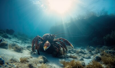 Stunning close-up shot of a lobster in its natural habitat underwater