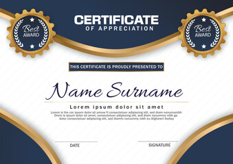 Elegant blue and gold diploma certificate template