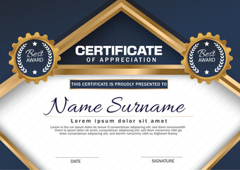 Elegant blue and gold diploma certificate template
