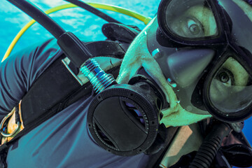 Close Up of Scuba Diving Woman