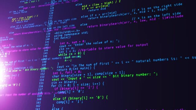 4K Animation of Source code data scrolling . Program code hacking process. hacker display glich Pixel screen. projects, coding, Software developing, education, hacking, web programming.