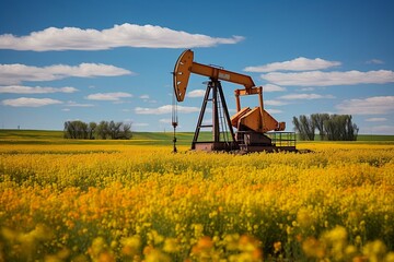 Fototapeta na wymiar Pump Jack on Alberta Prairies Oil Extraction and Energy Production . AI