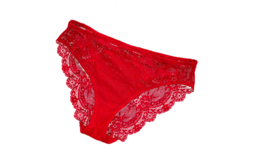 Beautiful women's red panties, no background. sexy lingerie. Elegant red women's underwear, top view