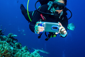 Scuba Diver with iPhone Underwater Housing