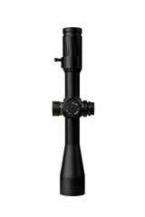 Modern sniper scope on a white background. Optical device for aiming and shooting at long distances.