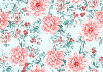 Fototapeta na wymiar seamless flower patterns Textile fabric print Geometrical linen tie dye clouds effects 