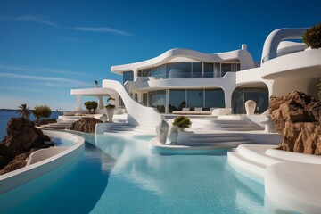 Beautiful Architecture: White House with Pool. AI
