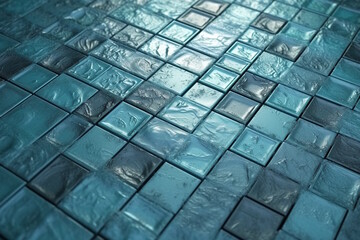3D Render of Polished Blue Patina Tile Wallpaper with Rectangular Blocks for a Stunning Wall Background