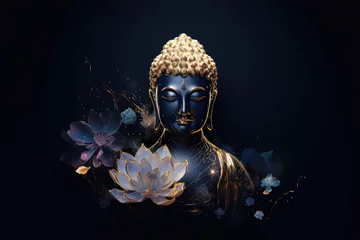 Fotobehang Golden buddha and lotuses, generative AI © Kien