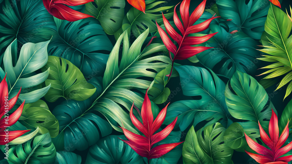 Poster Tropical leaves pattern background