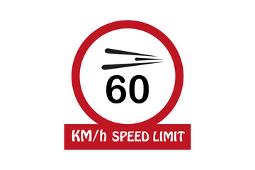 60 km speed limit label vector art illustration with stylish font display and red color on a white background