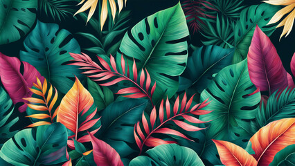 Obraz na płótnie Canvas Tropical leaves pattern background