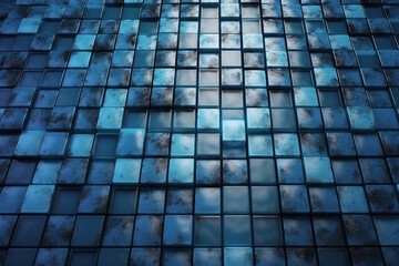 3D Render of Polished Blue Patina Tile Wallpaper with Rectangular Blocks for a Stunning Wall Background