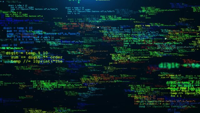 4K Animation of Source code data scrolling . Program code hacking process. hacker display glich Pixel screen. projects, coding, Software developing, education, hacking, web programming.