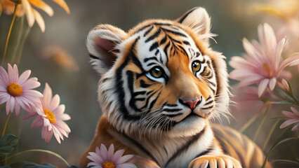 Cute tiger cub illustration  in the zoo