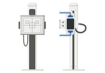 Chest radiographic units, imaging procedure beam X-ray body by radiologist. Healthcare providers use fluoroscopy monitor and diagnose chest certain conditions. Flat design