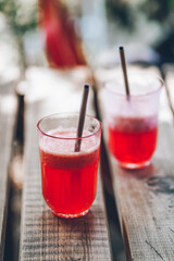 Couple of bright fresh coctails on the veranda in the summer. The taste of the vacation. 