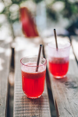 Couple of bright fresh coctails on the veranda in the summer. The taste of the vacation. 