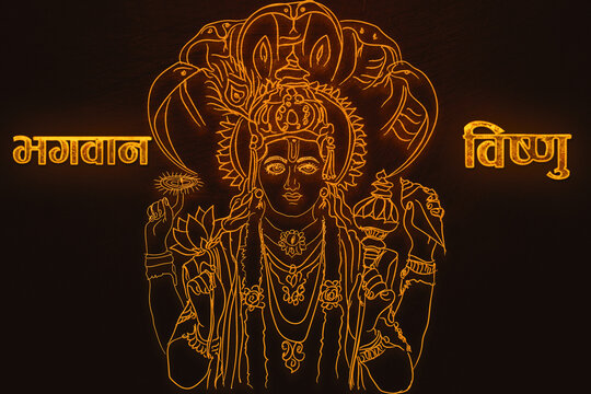 3d neon sign God Vishnu ji Hindu God
