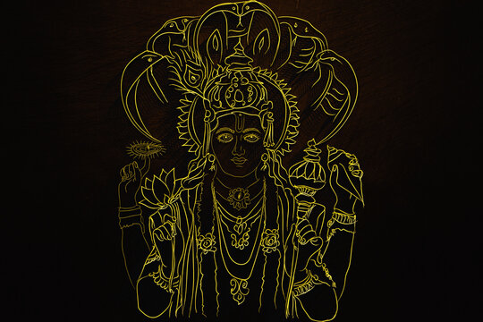 3d neon sign Bhagwan Vishnu Hindu God.